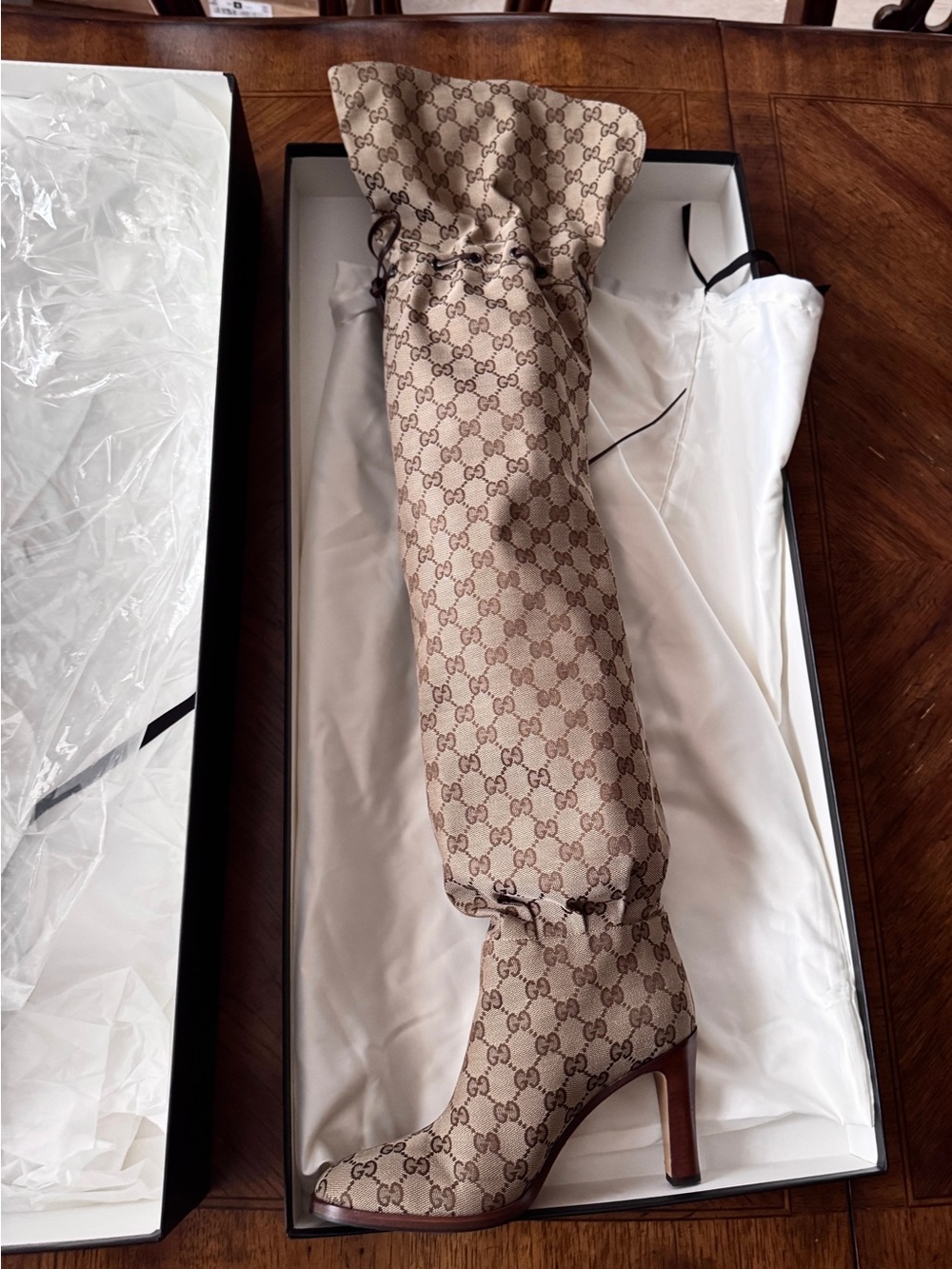 Gucci Beige GG Monogram Over-the-Knee Slouch Boots - Picture 15 of 16